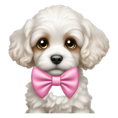 adorable white cavapoo puppy with pink bow sticker