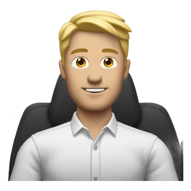 blonde man in white button-down shirt with a steering wheel in his hands sticker