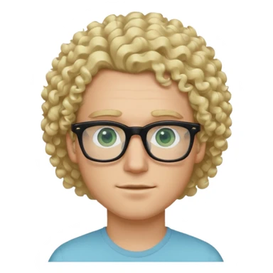 white guy with curly blonde hair and light blue ish green eyes with black glasses  sticker