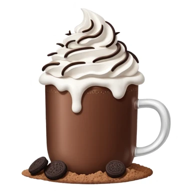 Hot chocolate with whipped cream and marshmallows on top of the whipped cream and also crunched Oreo crumbs. sticker