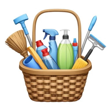 basket with cleaning equipment sticker