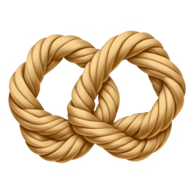 Emoji-style illustration of a neatly tied bowline knot made of natural rope. The knot should form a clean loop with a visible knot structure, rope texture, warm beige and golden tones, isolated on white background, soft shadows, minimal composition. sticker