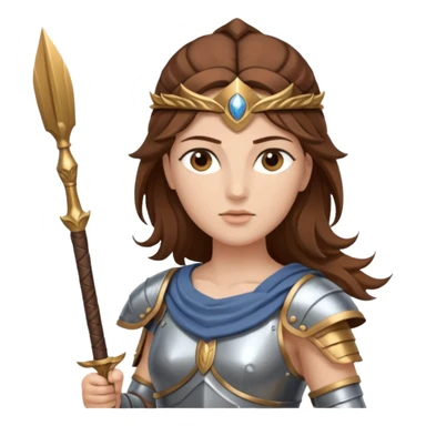 brown haired Athena the Greek goddess of disciplined, strategic warfare, calm, commanding figure leading with intelligence not force. wears light armour carries a spear, symbolising protection precise judgement. strategy, not aggression, embodying clarity, foresight and decisive action. sticker