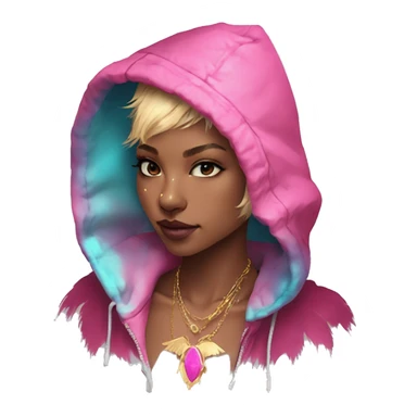 Pink magenta burgundy maroon cyan beige gray fox wearing a pink hoodie with gold jewellery gold piercings gold ear piercing gold nose piercing vintage watercolour tie dye black raven wings sticker