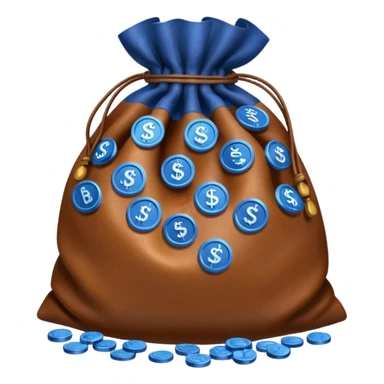 brown money bag of blue coins sticker