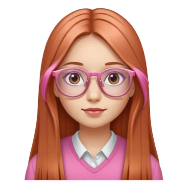 chica de tez clara con cabello lacio, largo y cobrizo, con lentes rosas sticker