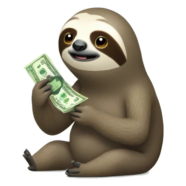 sloth looking lazily at phone and with money flying out of pocket sticker