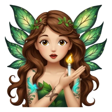 forest fairy woman long wavy brown hair tattoos blowing glowing kiss sticker