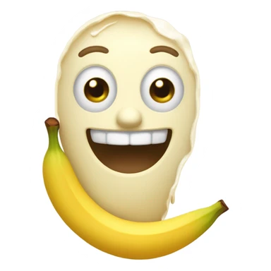 Create an emoji of a yellow face eating a banana that has been dipped in creamy coconut milk. The man is drooling. sticker