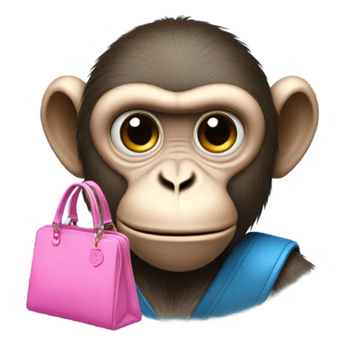 Monkey head with pink lips and blue shadows with a pink female bag in his hand sticker