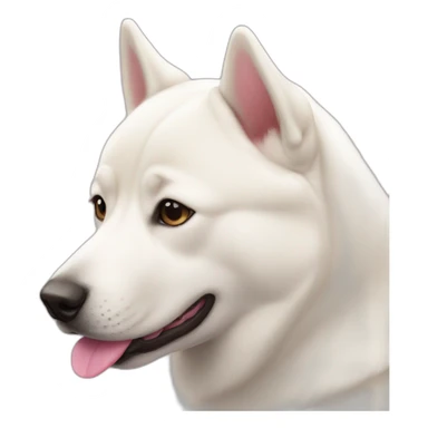 White Jindo dog with pink nose sticker