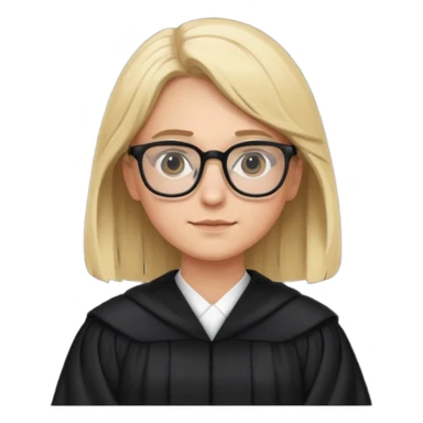 Young judge, blonde hair with glasses and robe sticker