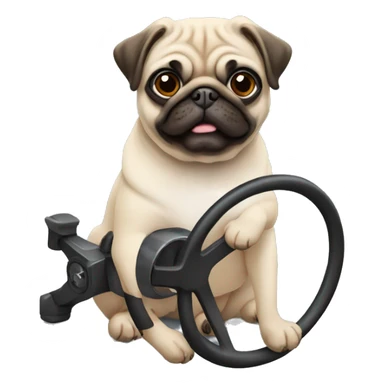 pug holding a steering wheel in its paws sticker