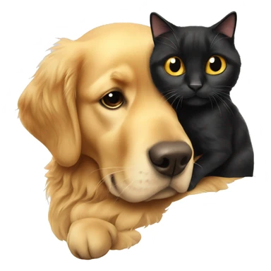Golden retriever cuddles with a black cat sticker
