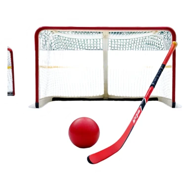 A red ball and hockey stick resting on an ice rink, with the goalposts and clear markings in the background. The scene captures the unique nature of field hockey with a ball on ice, emphasizing the speed and precision of the sport in a cold, competitive atmosphere. sticker