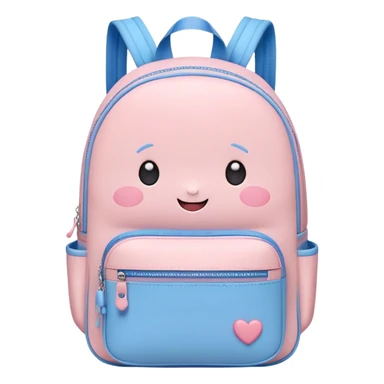 Cute Kawaii Backpack, round and chubby, soft pastel pink and blue, tiny heart-shaped zippers, blushing cheeks, a tiny smiling face, a happy school-time companion! sticker