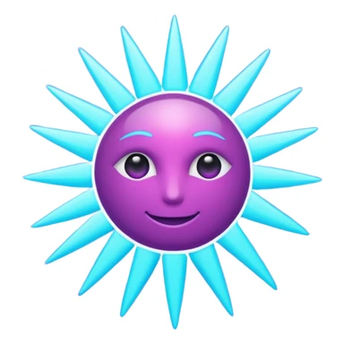 sun, neon rays, bright holographic purple and cyan collor sticker