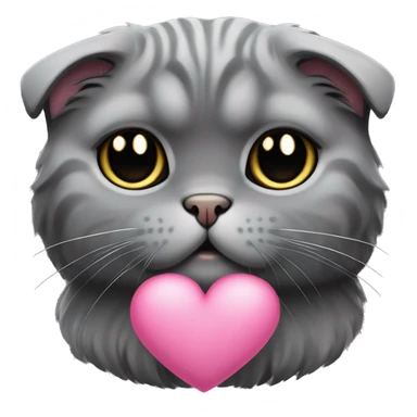 all dark grey Scottish Fold Cat long hair pink heart sticker