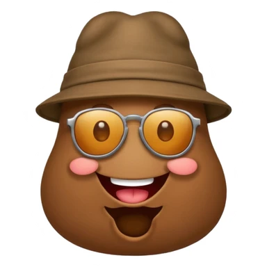 smiling poop character with sunglasses and a trendy hat sticker