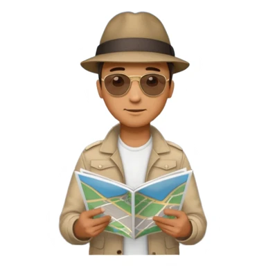 A man stands on a road with a map. There are 3 paths ahead. sticker