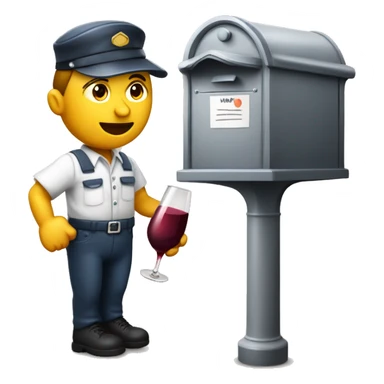 Drunken postman leaning against mailbox with wine decanter sticker