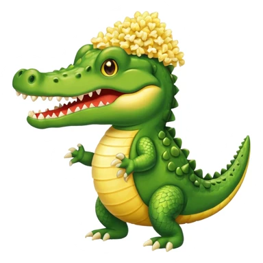 A piece of popcorn that is a dancing crocodile  sticker