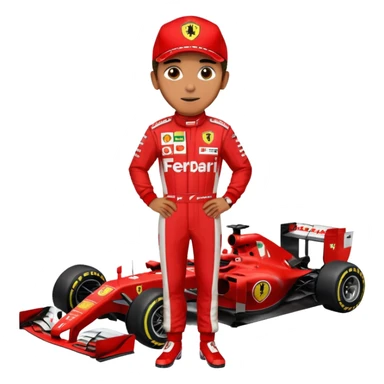 lewis hamilton en combinaison rouge ferrari devant sa f1 sticker