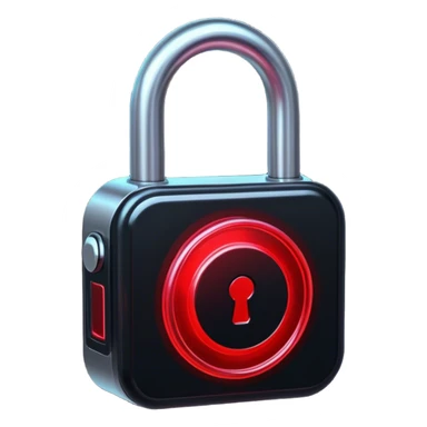 Holographic and glassmorphic black lock, red neon inside, black and red neon sticker