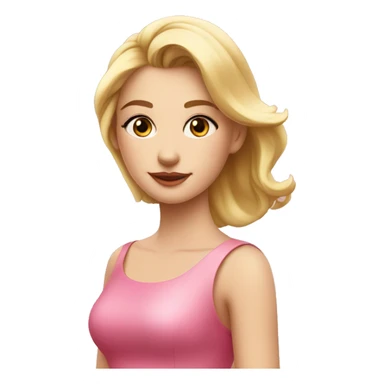 young blonde woman in a pink dress with DIA M written by Manuella Cosméticos sticker