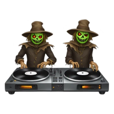 evil scarecrow on double turntables sticker