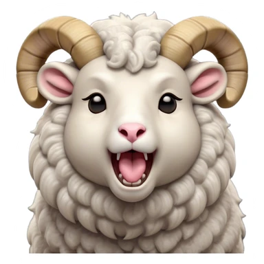 Cinematic Cute Yawning Ram Portrait Emoji, Head tilted slightly with a dramatic, wide-open yawn, showcasing a soft, woolly grey fur with gently drooping horns and ears, round dark eyes barely open in drowsy contentment, Simplified yet irresistibly adorable features, highly detailed, glowing with a soft, cozy glow, high shine, relaxed yet expressive, stylized with a touch of rugged whimsy, bright and endearing, soft glowing outline, capturing the essence of a sleepy yet affectionate ram, so drowsy it feels like it could stretch out of the screen and curl up for a nap! sticker