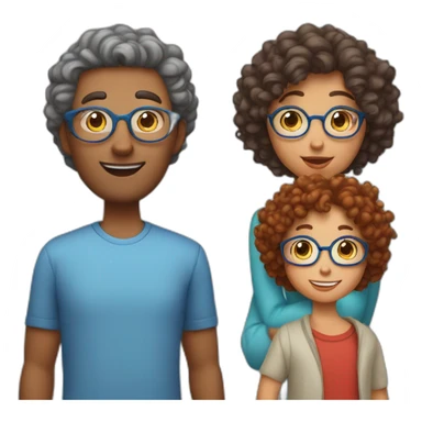 a family of four with father with grey hair mother with curly red hair and blue glasses son with brown hair and little daughter with curly brown hair sticker