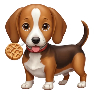 beagle dachshund mix with a treat sticker