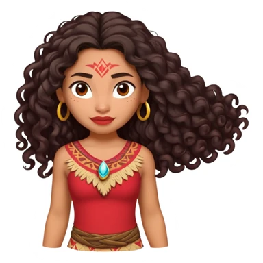 Moana character with long curly dark hair, wearing a red top, Polynesian princess sticker