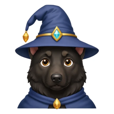 all black german shepherd face wearing a wizard hat sticker