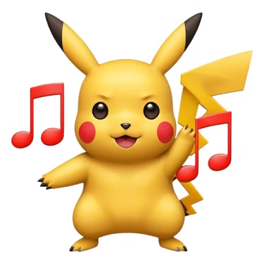 Pikachu reimagined in the Rednote app emoji style, with bold red musical note elements, simple shapes, bright colors, playful friendly expression, emphasize Rednote emoji look sticker