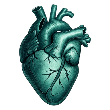 heart with a metallic teal finish, digital illustration sticker