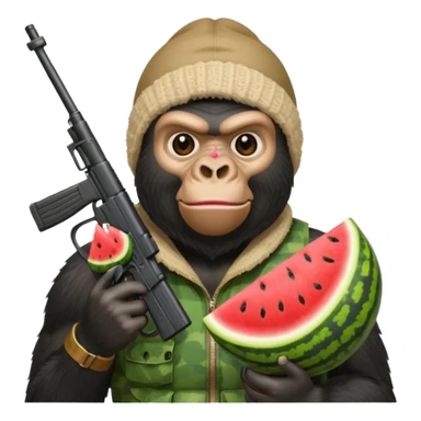 Gorilla with a ski mask holding a watermelon and gun sticker
