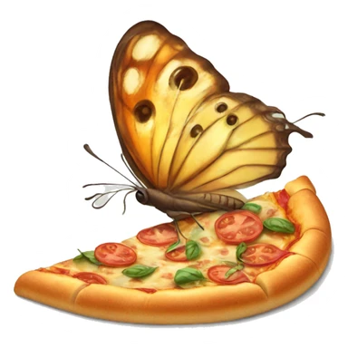 A butterfly eating a slice of pizza sticker