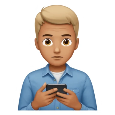 A guy scrolling on this phone, his eyes looking the phone very close sticker