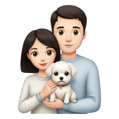 white male and female couple with dark hair holding white little dog  sticker