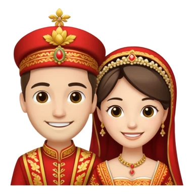 bride and groom in traditional outfit and smiling sticker