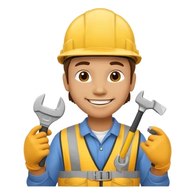 Construction worker in yellow helmet, tool belt sticker