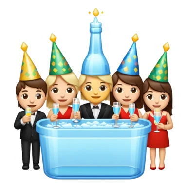 I want a set of pixel style emoji depicting a bottle of water, people having a party and a festival circuls cabinet sticker