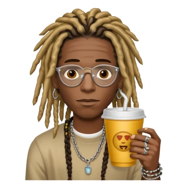 Young Thug with dreads and a double cup sticker