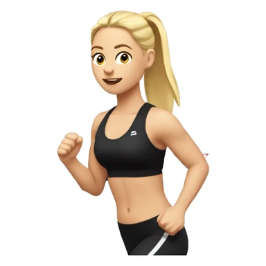 Girl with blonde hair in a ponytail running on a treadmill, she is wearing black leggings and a black sports bra sticker