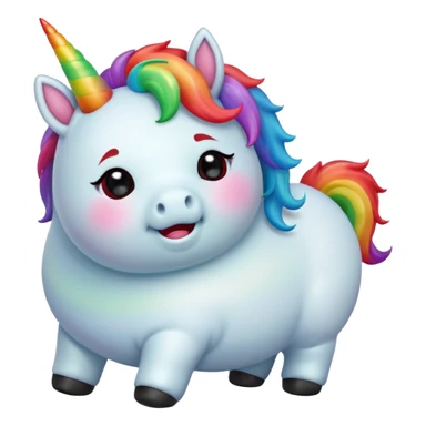 Small chubby unicorn coloured jade, black and red eyes, farting rainbow sticker