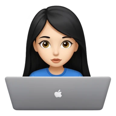 Cute adorable latina girl, straight long black hair, big eyes, plumpy big lips, working with laptop  sticker
