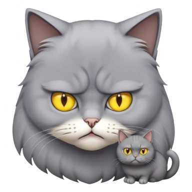 Cinematic Comical Grey Munchkin Scottish Fold Cat Portrait Emoji, Tiny, stumpy legs and folded ears making its unimpressed expression even funnier, head tilted with a scrunched, grumpy look, sleek soft grey fur with subtle blue undertones, large, striking yellow eyes, Simplified yet sharp features, highly detailed, glowing with a slightly sarcastic glow, high shine, poised but with a comically displeased demeanor, stylized with an air of playful disdain, focused yet unimpressed, soft glowing outline, capturing the essence of a grumpy yet endearing kitty with the classic short-legged, folded-ear Munchkin Scottish Fold charm, so lifelike it feels like it could waddle over just to judge you! sticker