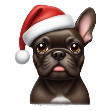 Dark brown Frenchie wearing a santa hat sticker